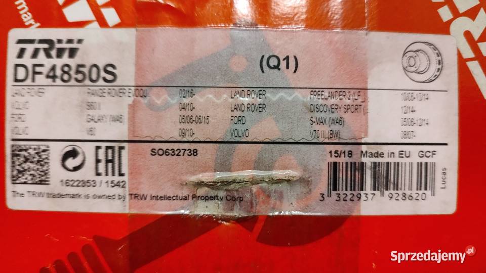 NOWE Tarcze hamulcowe TRW DF4850S Ford Volvo