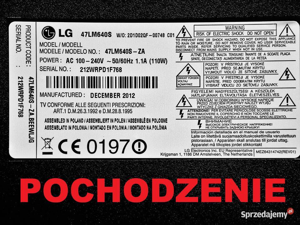Moduł zasilacza telewizora LG 47LM640S kujawsko-pomorskie Bydgoszcz