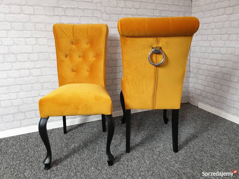Krzesło z kołatką velvet szare pikowane z pinezkami sprężyny