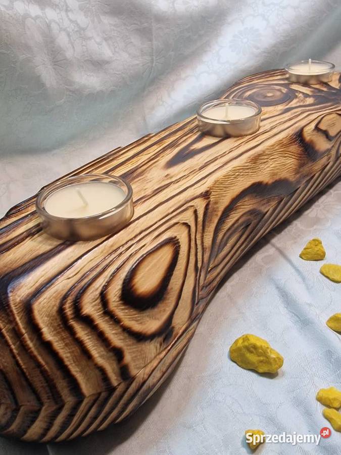 Świecznik Shou Sugi Ban drewno świerkowe Sępopol