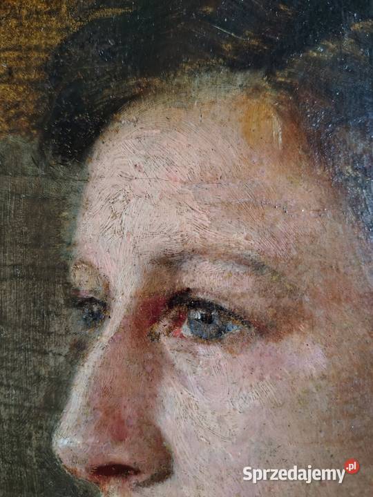 Portret młodej kobiety stary obraz olejny Kartuzy sprzedam