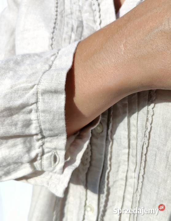 Lniana koszula Lands End XL 40 len beżowa beż długi Moda i Styl zachodniopomorskie Szczecin