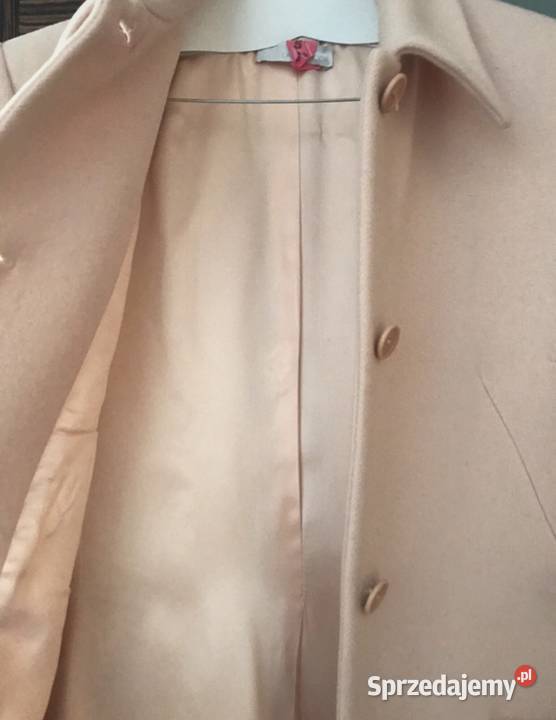 Jasno różowy pudrowy róż wełniany płaszczyk Warszawa