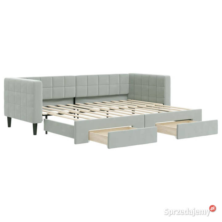 Sofa rozsuwana z szufladami jasnoszara aksamit Warszawa