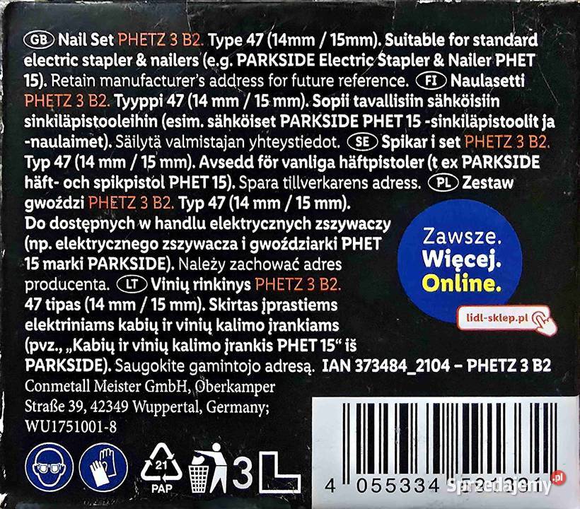 Gwoździe PARKSIDE PHETZ 3 B2 typ 47 14 15 mm małopolskie Kraków