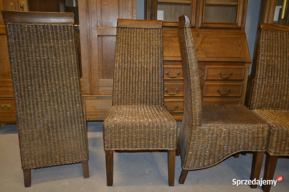 krzesła orzech i rafia salon śląskie