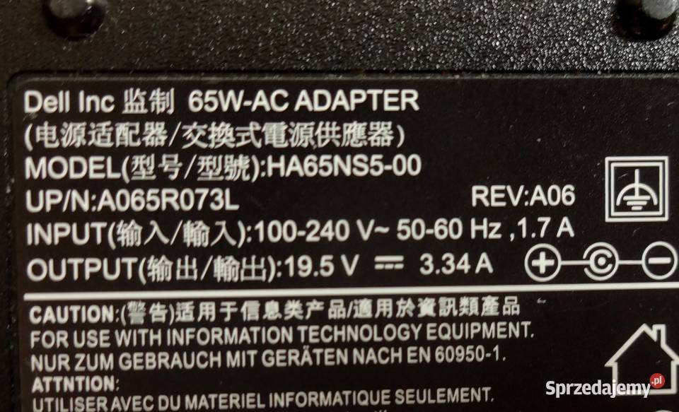 Zasilacz do laptopa DELL H65NS500 195v334A