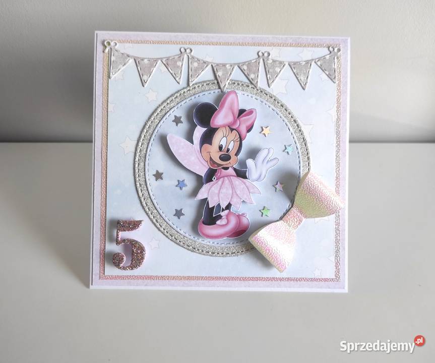 Kartka ręcznie robiona na urodziny Myszka Minnie Łódź sprzedam