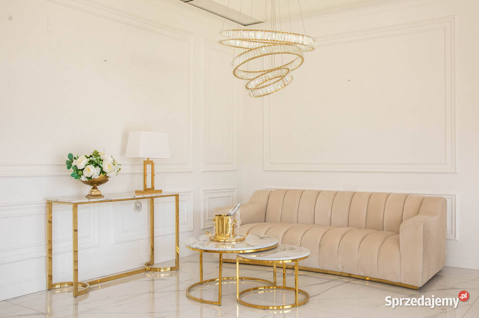 Nowoczesna konsola złota glamour z białym blatem 120cm mazowieckie Warszawa