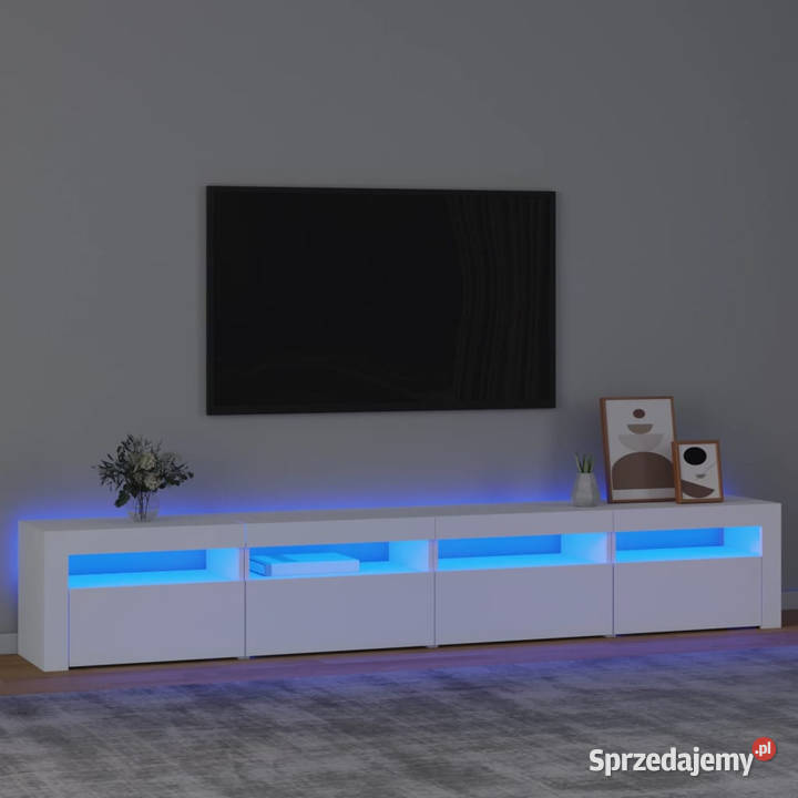 Szafka pod TV z oświetleniem LED biała 240x35x40 Warszawa