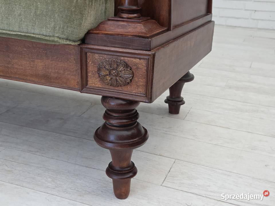 Duńska sofa lata 30 XX w welur drewno jesionowe Poznań