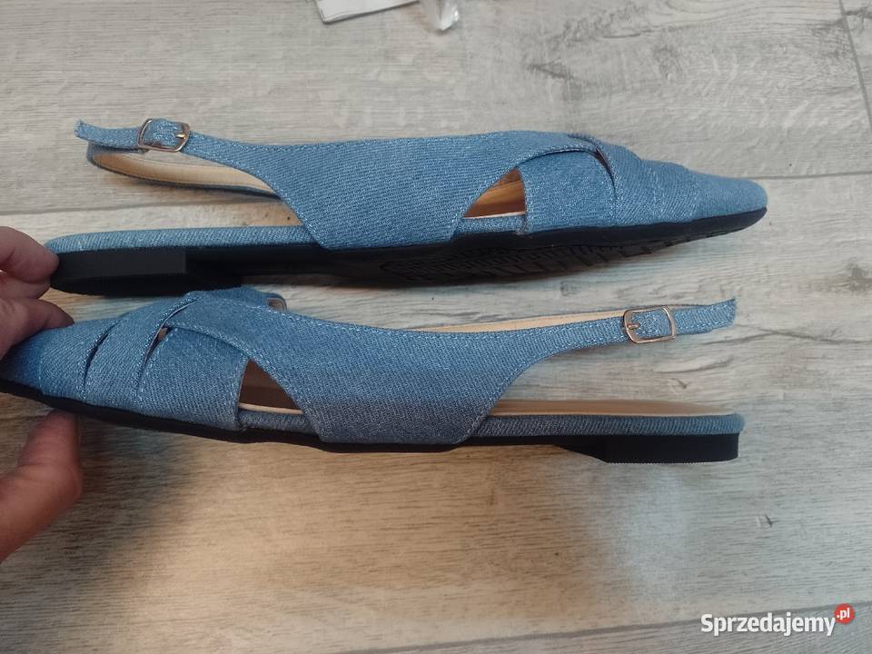 4142 Dżinsowe baleriny wieczorowe z odkrytą Balerinki Moda i Styl Kraków