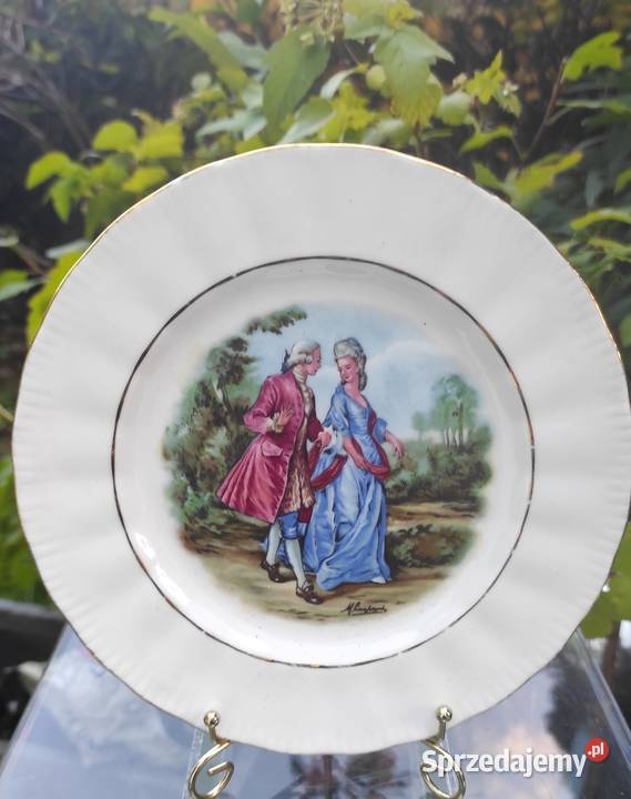 Porcelana angielska dekoracyjny talerz ze scenką Pabianice