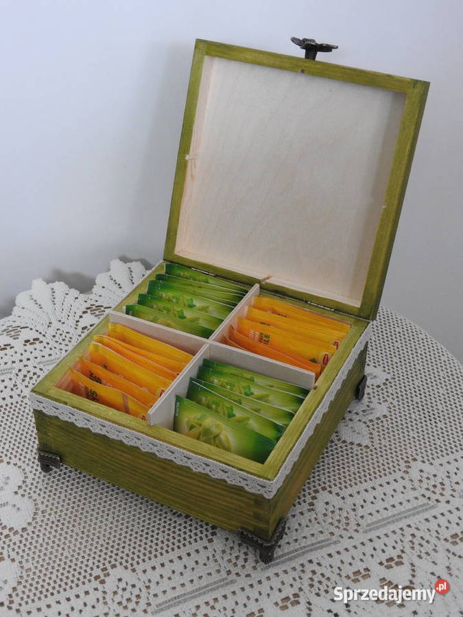 Herbaciarka drewniana handmade prezent ozdoba