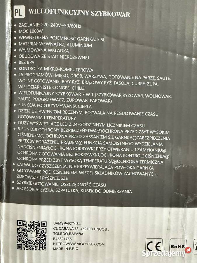 Szybkowar wielofunkcyjny 1000W 55L AGD drobne Warszawa sprzedam