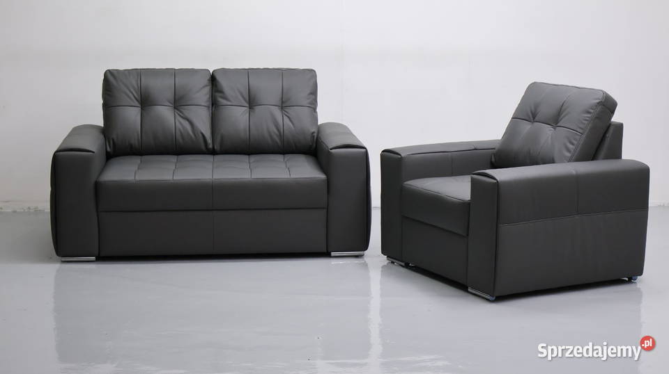 KOMPLET 21 sofy kanapy zestaw popielata skóra Poznań