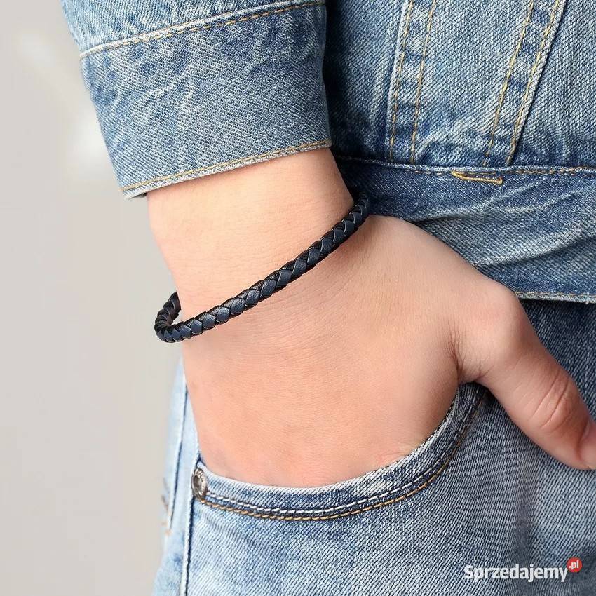 BRANSOLETKA 21 ZAPIĘCIE MAGNES STAL SKÓRA MĘSKA Bransoletki Częstochowa