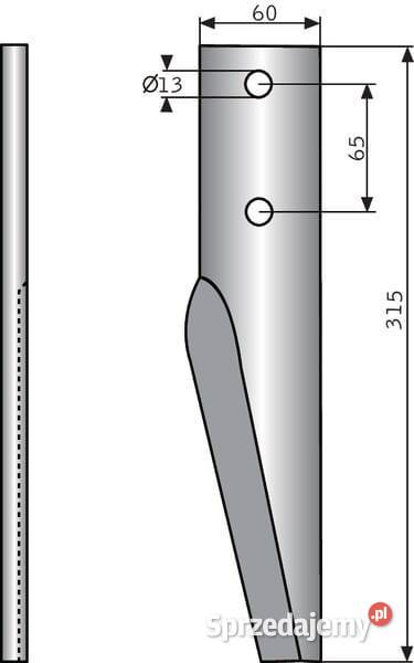 Ząb brony aktywnej lewy L315 mm pasujący do Kamionna