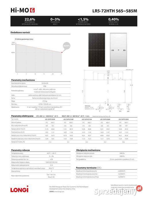 Panel Fotowoltaiczny LONGi HiMO 6 585W Mono małopolskie sprzedam