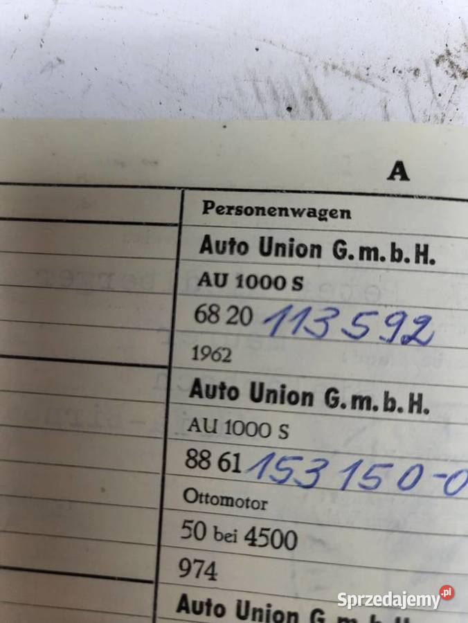 BRIF PAPIERY DKW AUTO UNION AU 1000S 1962R śląskie