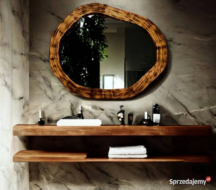lustro drewniane do łazienki nowoczesny owal