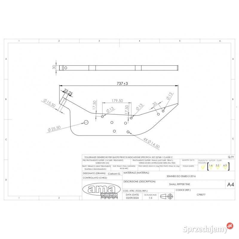 Słupica pługa RIPPER mini PINOKIO CP8077 Części i osprzęt rolniczy Kamionna
