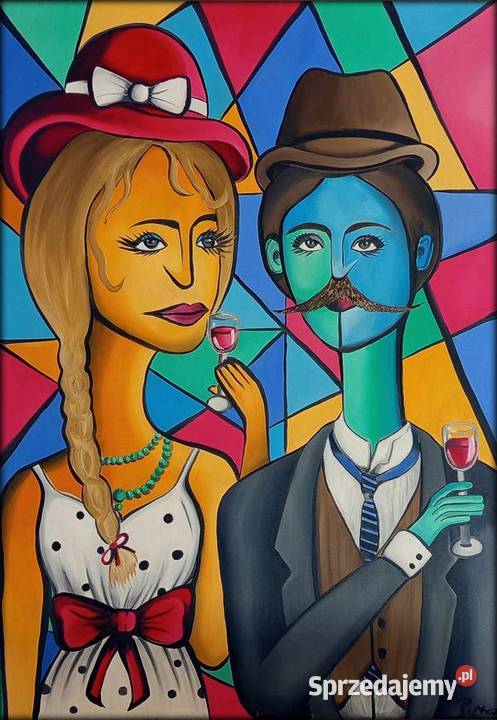 Obraz olejny Para z winem Kraków