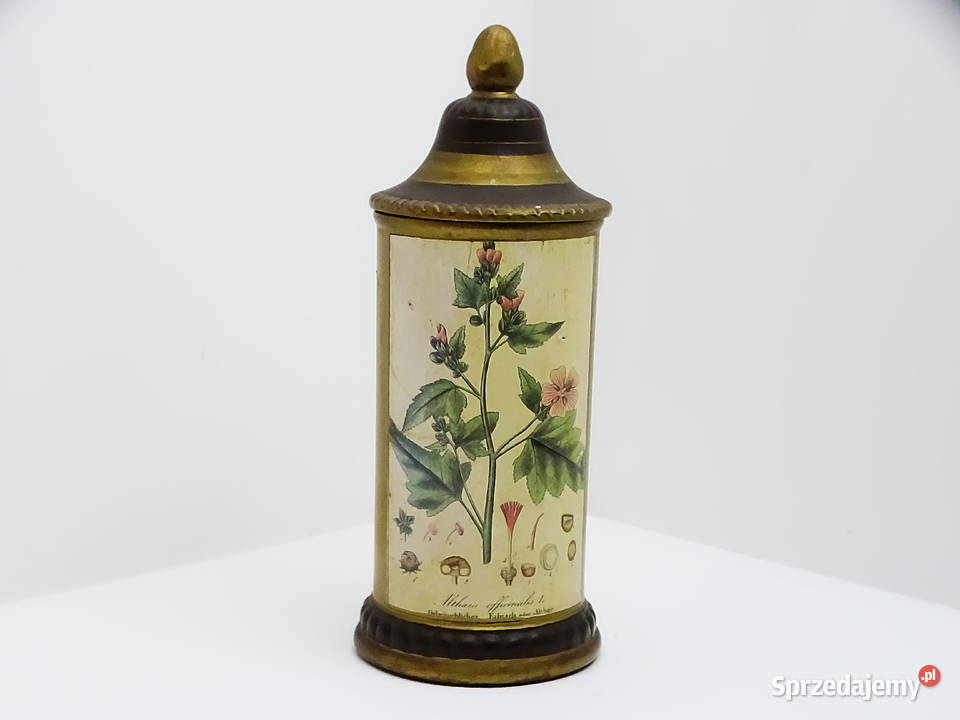 Zabytkowy pojemnik aptekarski z ilustracją Biłgoraj