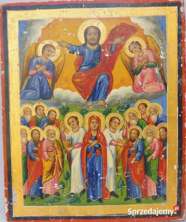 Ikona Tempera XIX w Oryginal Duża 40 x 33 Antyki Warszawa