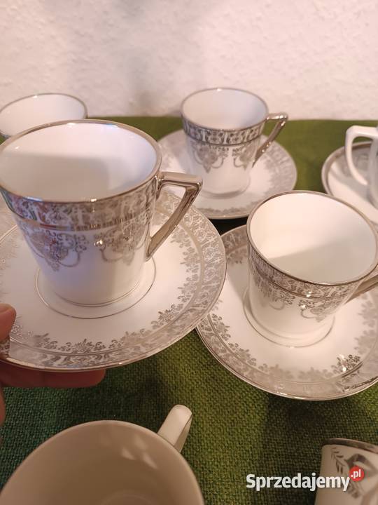 Filiżanki srebrzona porcelana małopolskie Gorlice