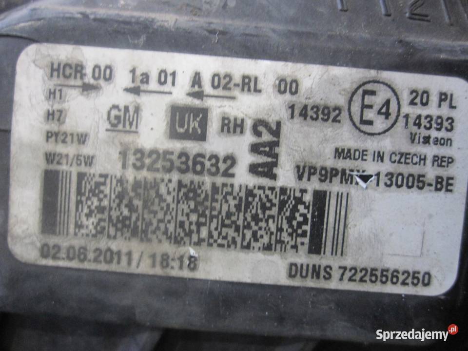 OPEL MERIVA B lampa prawa przód 13253632 ANGLIK Lampy przednie