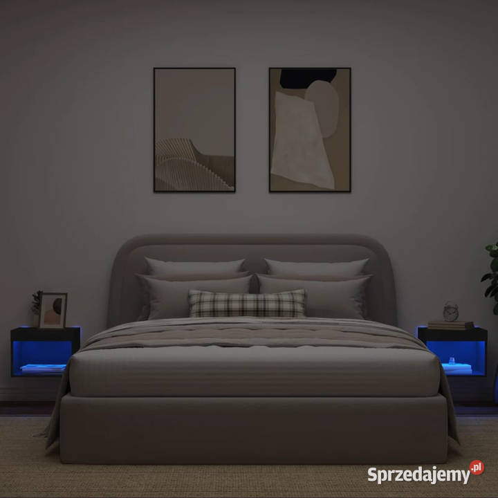 Szafki nocne z oświetleniem LED ścienne 2 czarne