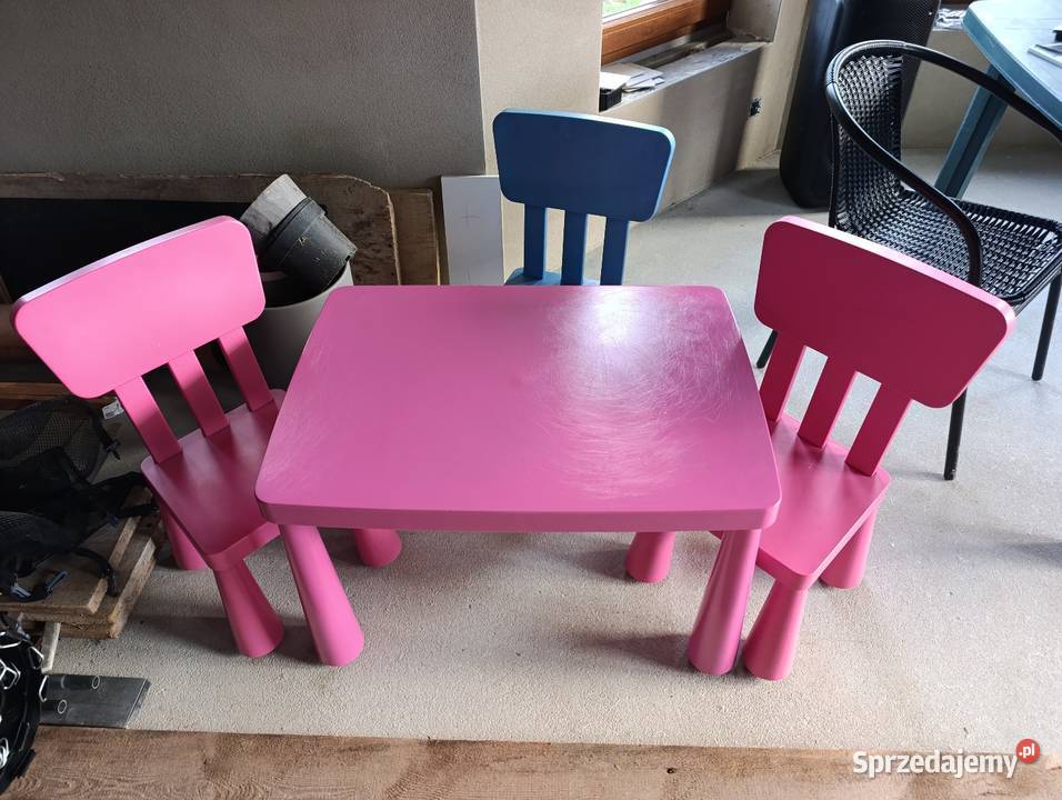 Zestaw dziecięcy IKEA MAMMUT Różowy Stolik i 3 Meble Pawłowice