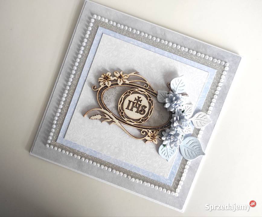 Kartka ręcznie robiona Komunia Święta IHS Łódź