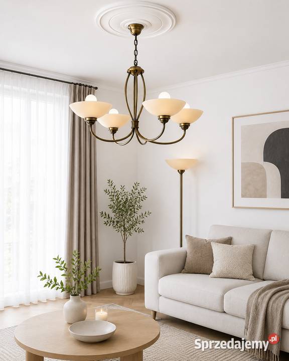 Komplet lamp vintage stare złoto żyrandol Łańcut