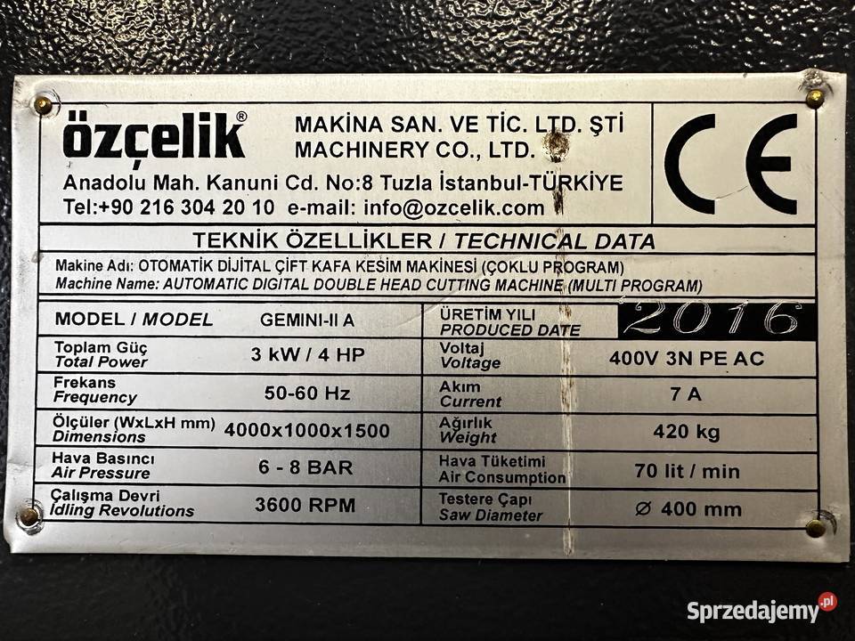 Piła dwugłowicowa GEMINI II A AUTOMATIC DIGITAL Produkcja Chorzów