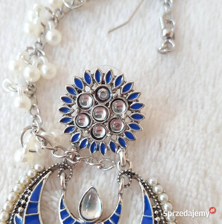 Długie kolczyki niebieski srebrny kolor Szczecin sprzedam