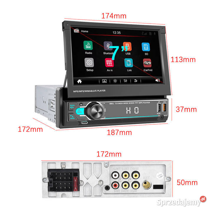 RADIO 1 DIN 7 USB BLUETOOTH SDNOWY ZESTAW Wrocław