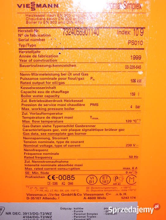 PIEC KOCIOŁ GRZEWCZY VIESSMANN PAROMAT SIMPLEX