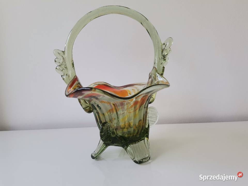 Stary wazon koszyk szkło kolorowe design PRL śląskie