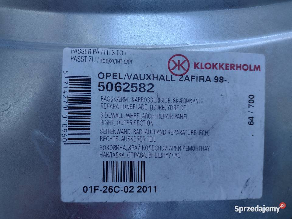 Reperaturki opel Zafira A tył nadkola Muszyna