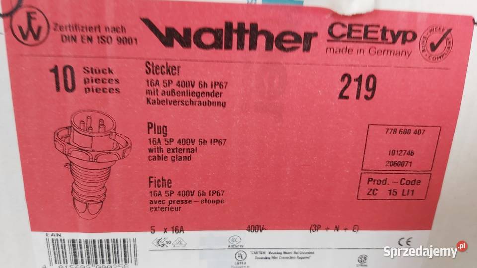 Wtyka siłowa z blokadą 16A 5P Walther 219 Wyszków sprzedam