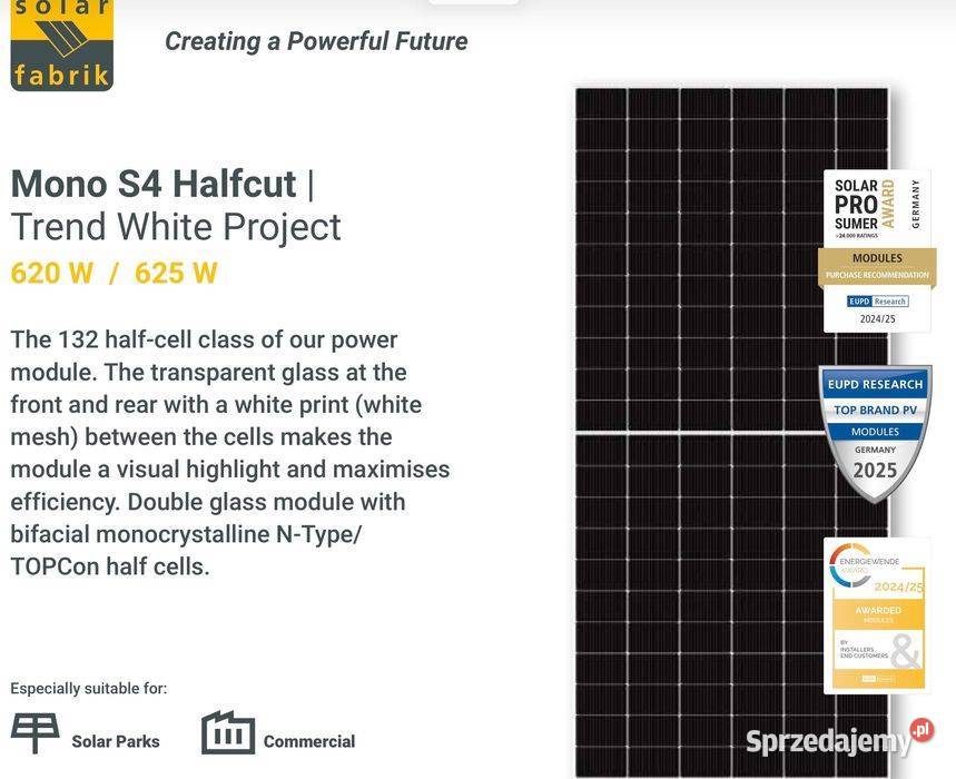 Paleta 36 paneli PV Solar Fabrik Mono Halfcut