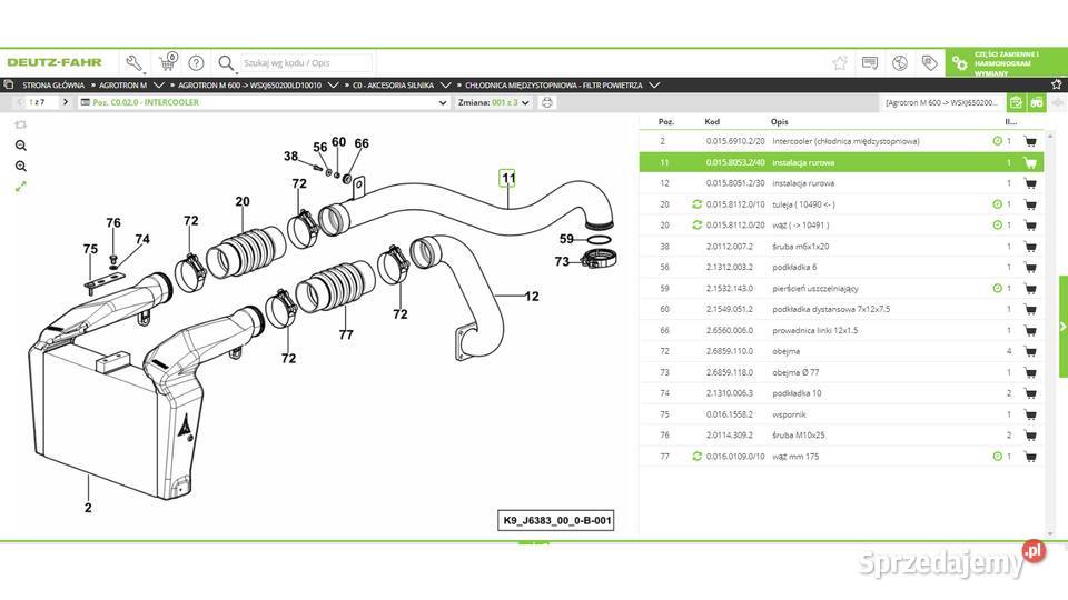 rura intercoolera DeutzFahr Agrotron M Koszanowo