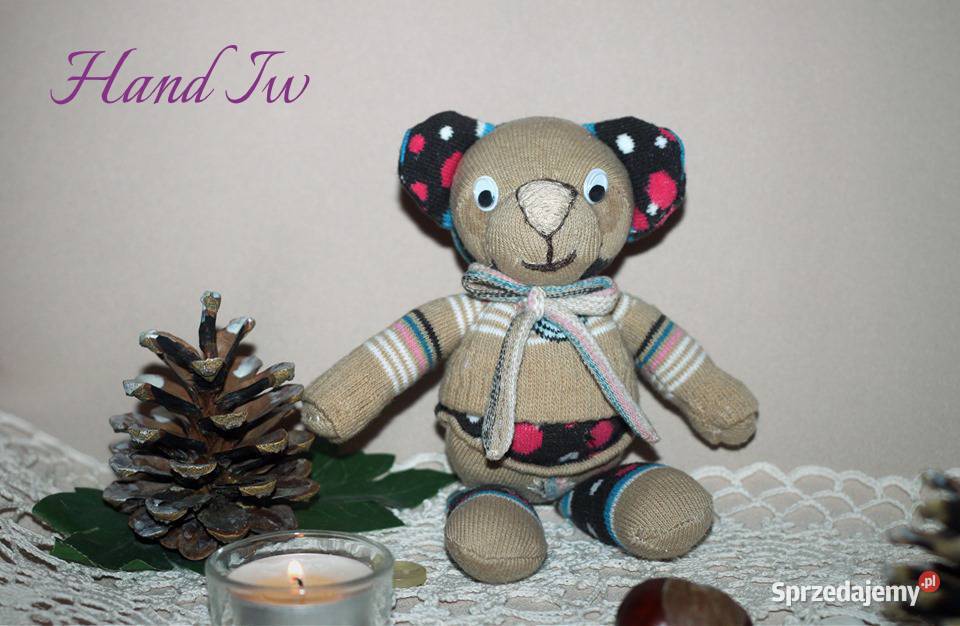 MIŚ Z ŁATKĄ skarpeciak rękodzieło HandIw