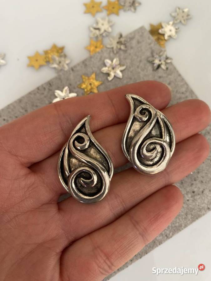 klipsy vintage pewter metloplastyka abstrakcja Łódź