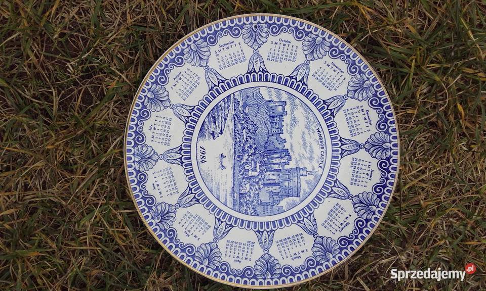 stary porcelanowy brytyjski talerz kalendarz 1984r