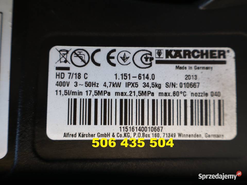 Myjka Ciśnieniowa Karcher HD 718 C 180 bar Radom