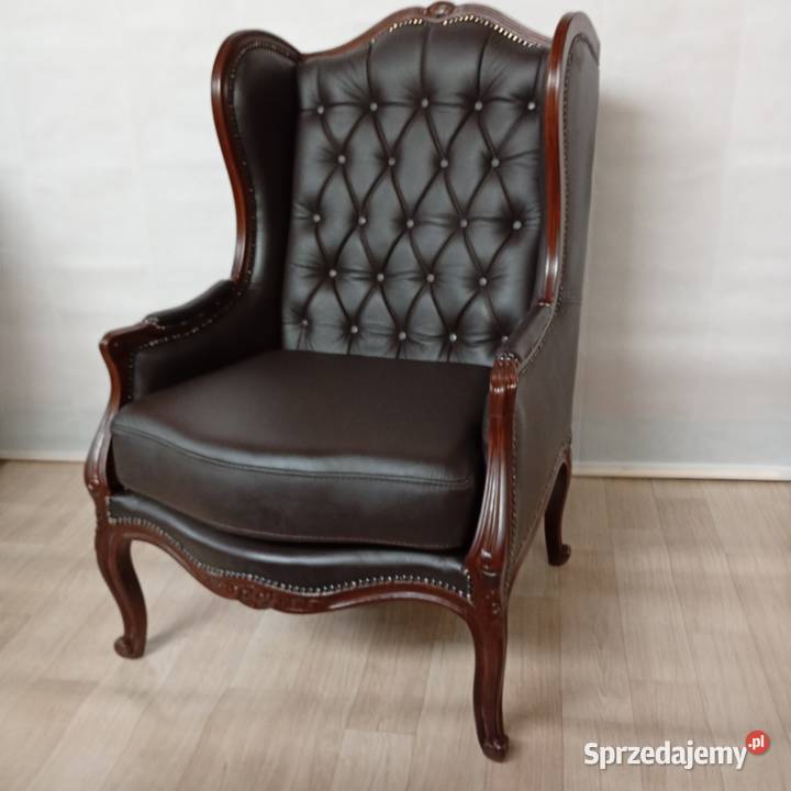 Fotel uszak Ludwikowski pełnej renowacji SKÓRA Puszczykowo
