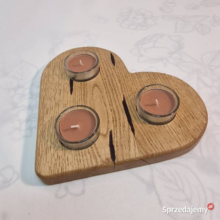 Świecznik drewniany serce z dębu o dwóch Sępopol sprzedam